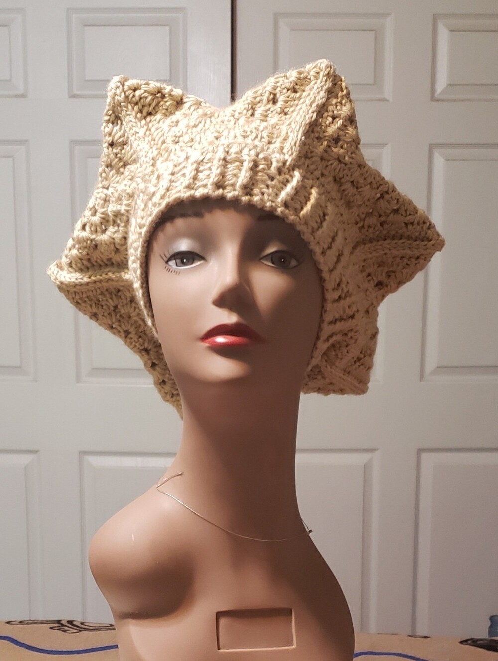 Hand Crafted Cream Crochet Star Beret Hat